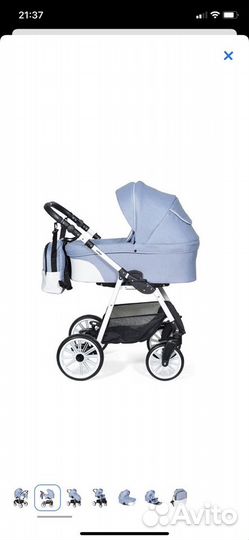 Коляска Indigo Alpina 2 в 1 Белая кожа