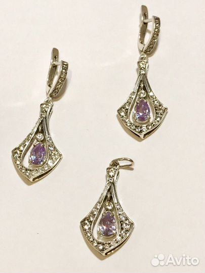 Комплект (серьги и кулон) из серебра с аметистом