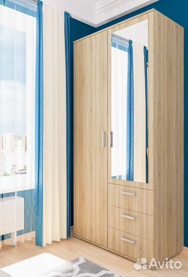 Шкаф 2-дверный с ящиками и зеркалом шон-14