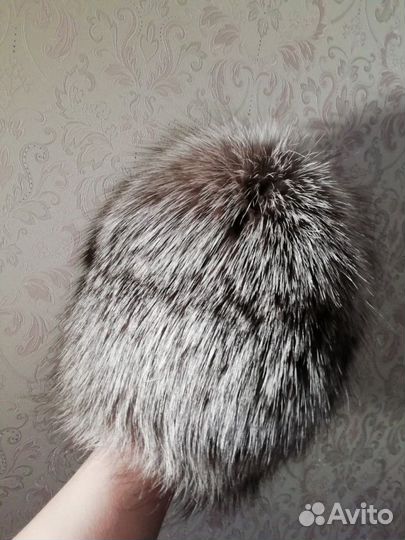 Шапка Чернобурка, вязаный мех