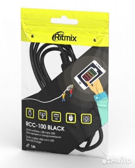 Кабель USB 2.0 x miniusb (5p) -1.0 м. Ritmix RCC-1