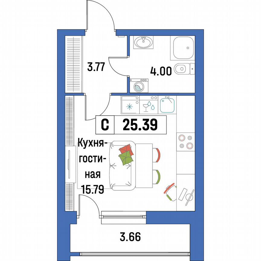 Квартира-студия, 25,4 м², 2/16 эт.
