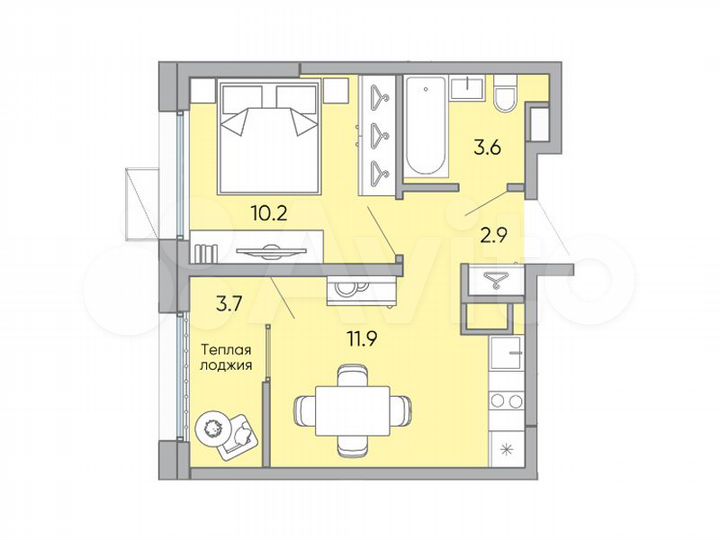 1-к. квартира, 32,3 м², 12/18 эт.