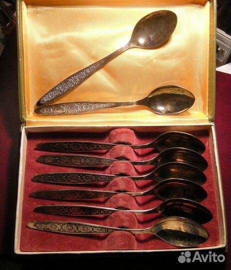 Набор чайных ложек 6+2 шт мельхиор СССР Кольчугино