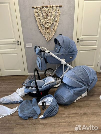 Коляска adamex 3 в 1 Лучиано джинса