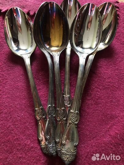 Ложки Роза посеребренные и чайные мельхиор СССР