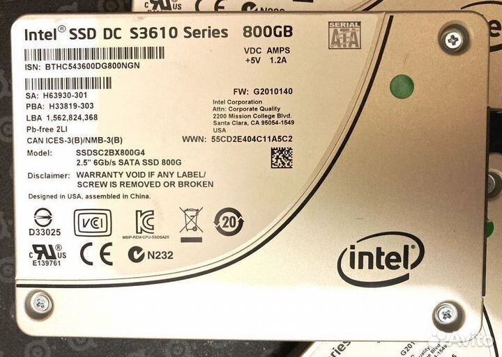 Диск 800b SSD S3610 Intel SATA dwpd 3 MLC