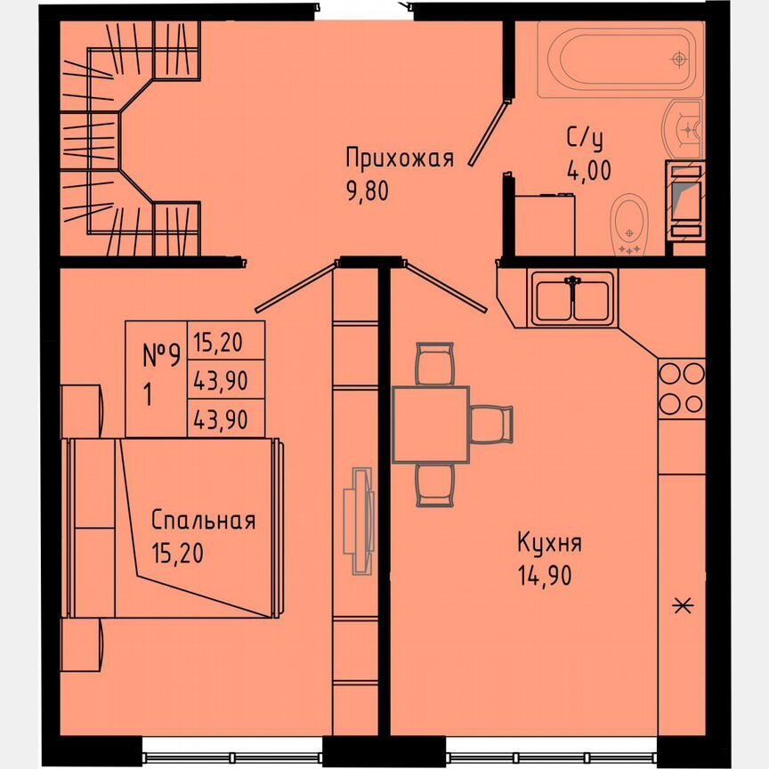 1-к. квартира, 43,9 м², 4/8 эт.