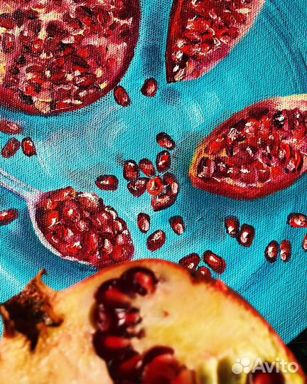 Картина маслом круглая натюрморт «Гранаты»