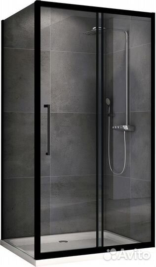 Душевой уголок 110х70, черный, стекло прозрачное
