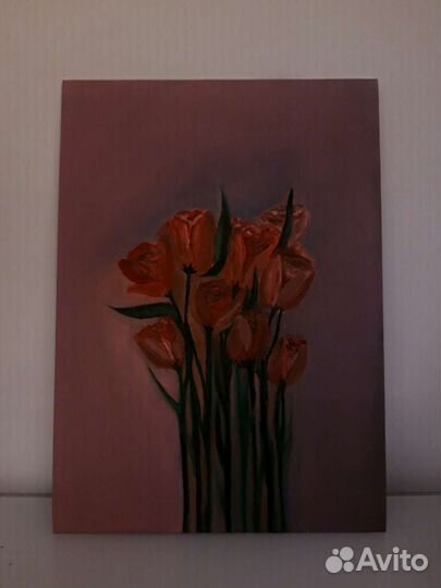Картина маслом на холсте натюрморт цветы тюльпаны