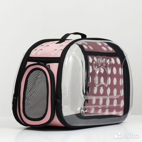 Переноска для животных прозрачная, 42*32*28 см, ро
