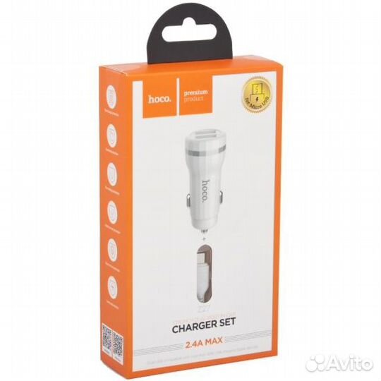 Автомобильная зарядка Hoco Z27 2xUSB 2.4A+кабель