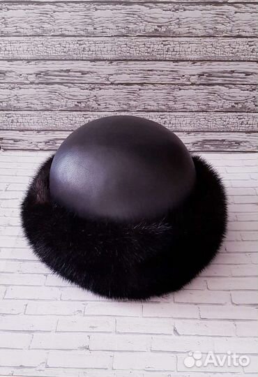 Шапка норка + кожа Боярка в отл.сост. р.56-57