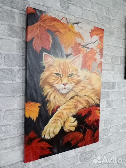 Картина маслом на холсте,Рыжий кот