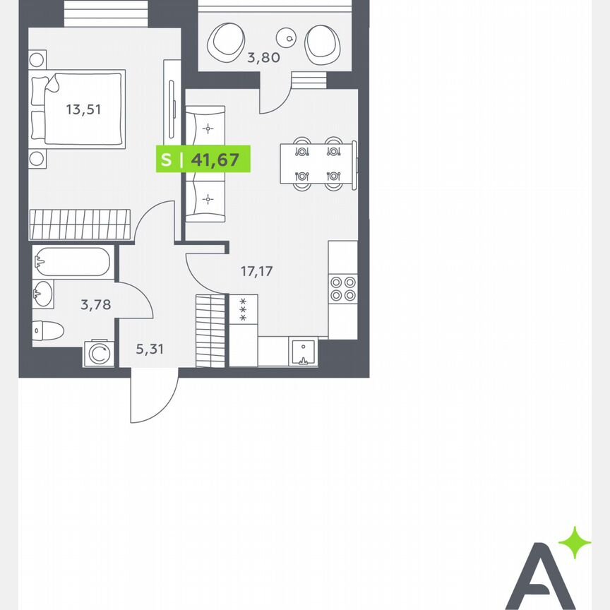 1-к. квартира, 41,7 м², 5/12 эт.