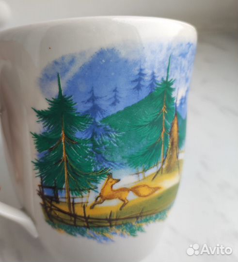 Большая кружка с лесным пейзажем фарфор Коростень