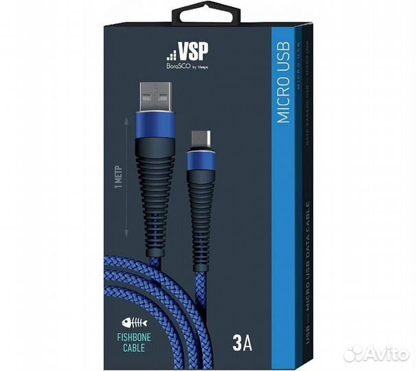 Дата-кабель borasco USB - Micro USB, 3А, 1м, Fishb