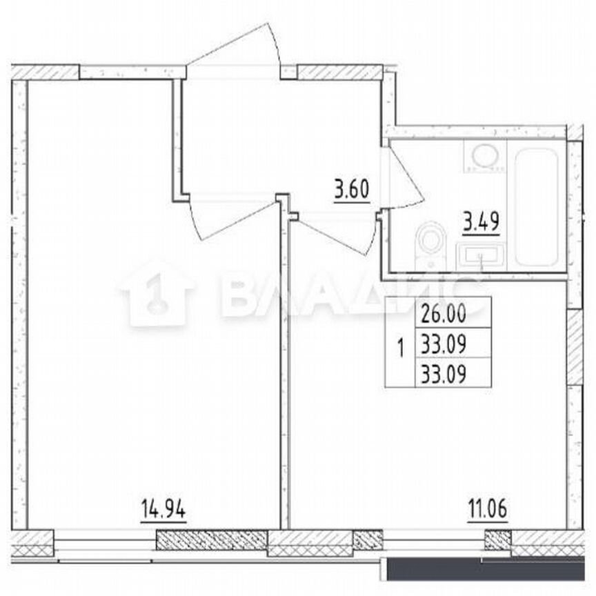 1-к. апартаменты, 33,1 м², 4/13 эт.