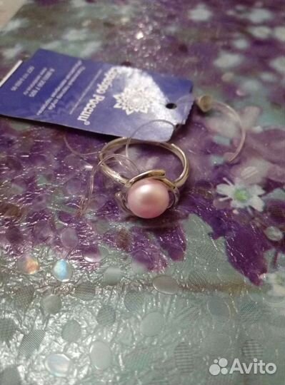 Кольцо 17,5 925 с нат. розовым жемчугом