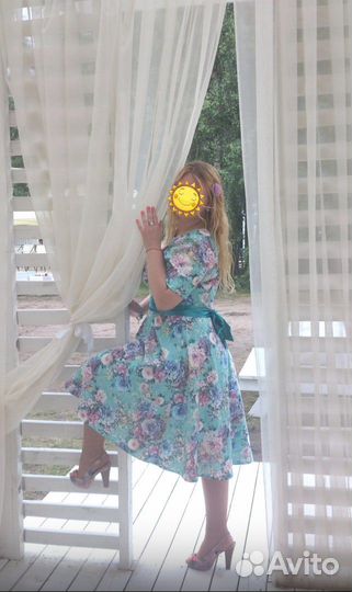 Платье бирюзовое в цветы (жаккард)