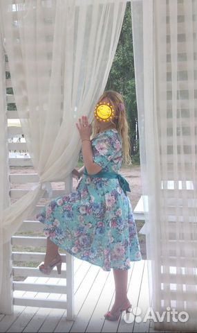 Платье бирюзовое в цветы (жаккард)