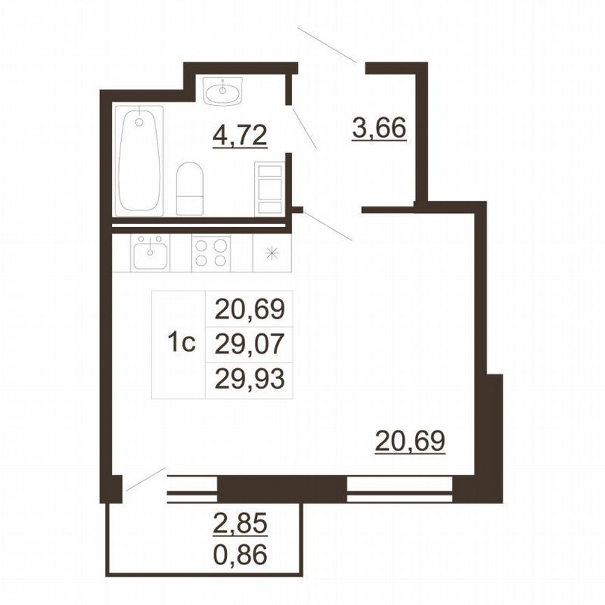 Квартира-студия, 29,9 м², 5/6 эт.