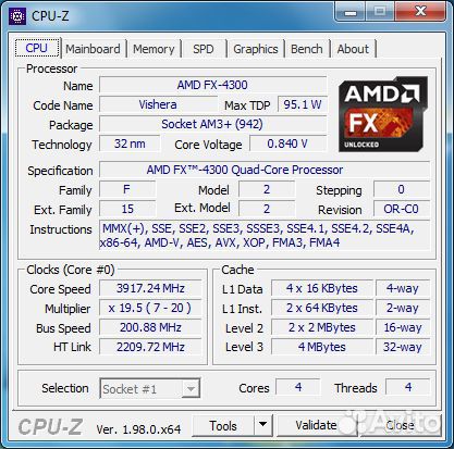 AM3+ AMD FX-4300 / 4 ядра до 4ghz 95W