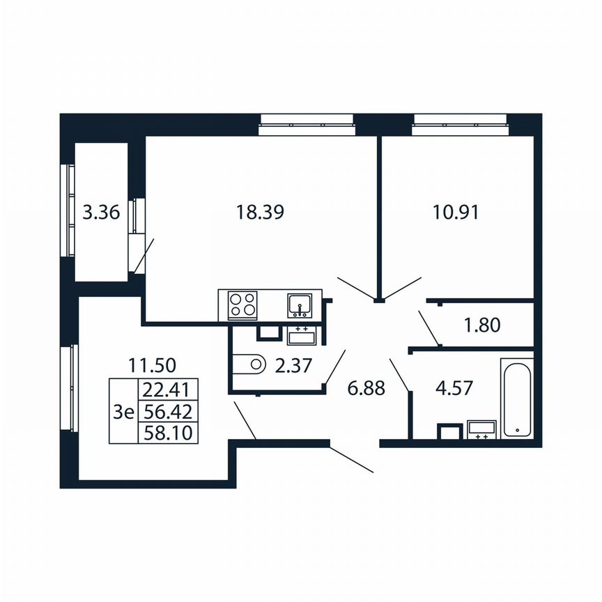 3-к. квартира, 59,8 м², 1/13 эт.