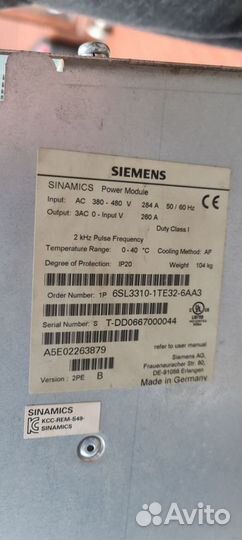 Преобразователи частоты Siemens Sinamics 0.4-160кВ