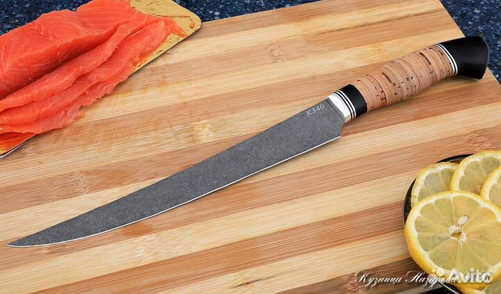 Поварской нож № 7 сталь К340 береста черный граб