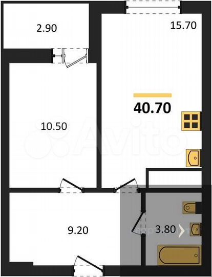 1-к. квартира, 40,7 м², 17/18 эт.