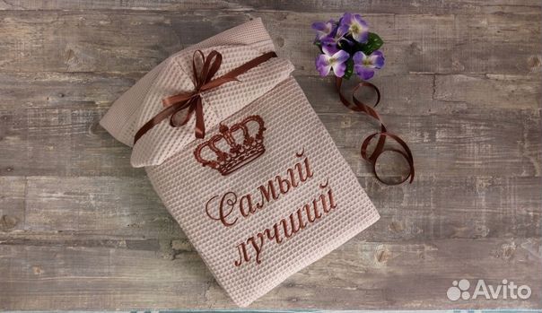 Вафельный халат из хлопка с вышивкой