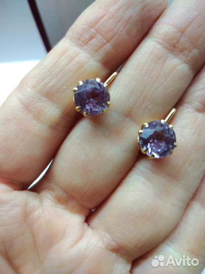 Золотые серьги 583 пробы СССР с Александритами