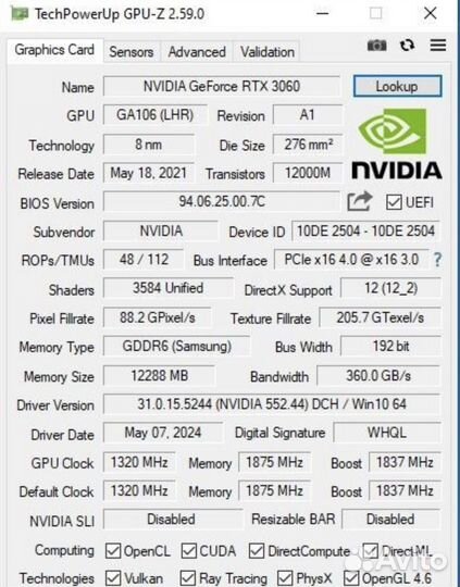 Видеокарта rtx 3060 12 гб