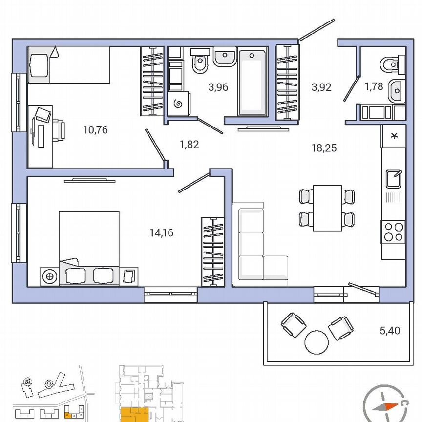 2-к. квартира, 56,5 м², 1/9 эт.