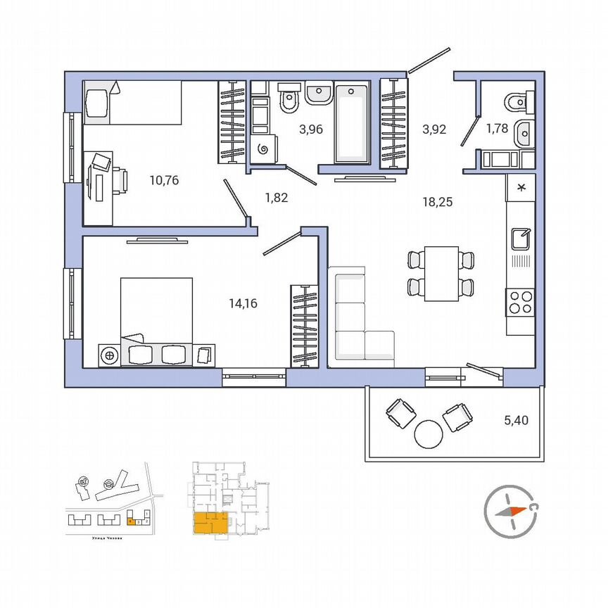 2-к. квартира, 56,5 м², 1/9 эт.