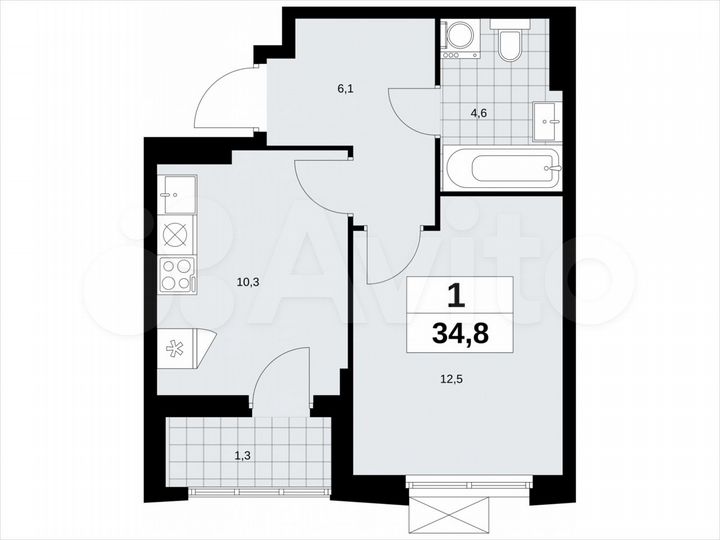 1-к. квартира, 34,8 м², 19/23 эт.