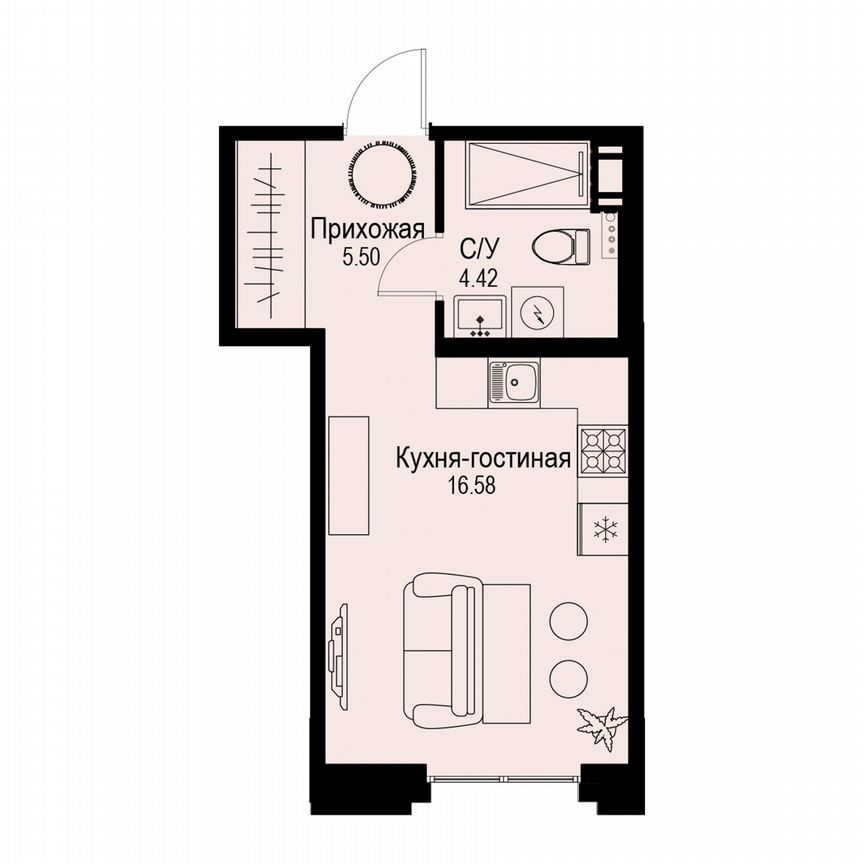 Квартира-студия, 26,5 м², 4/6 эт.