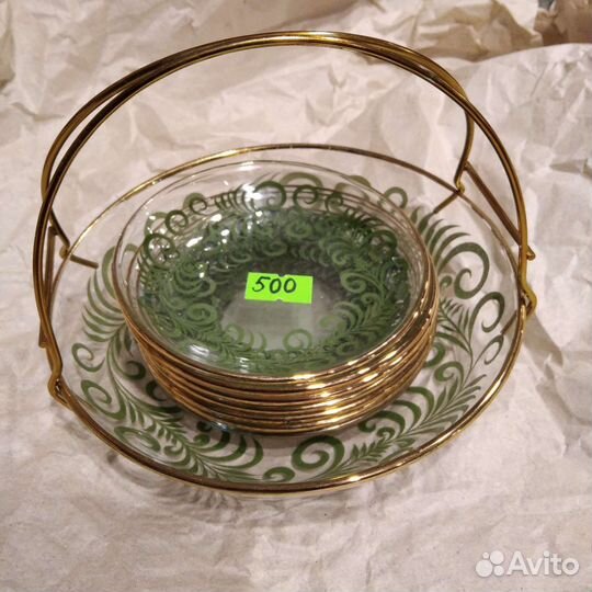 Конфетница, набор для десерта, стекло, металл