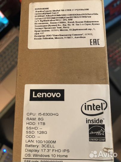 Ideapad 700-17isk 80rv008drk 17.3 IPS в коробке