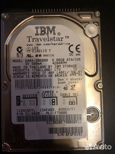 Жесткий диск 2.5“ ide 6 gb