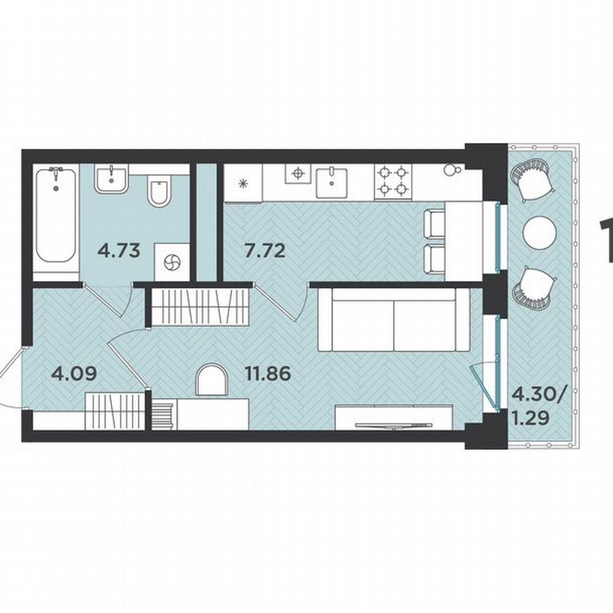 1-к. квартира, 29,7 м², 4/4 эт.