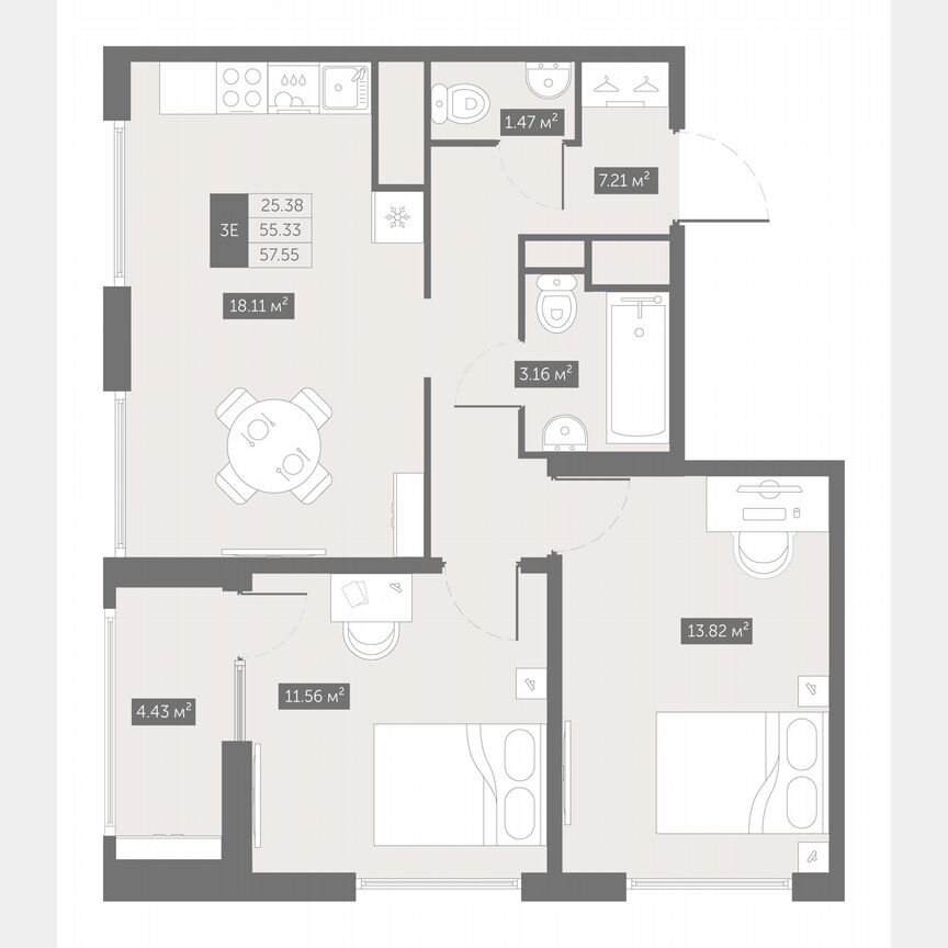 2-к. квартира, 57,6 м², 4/10 эт.
