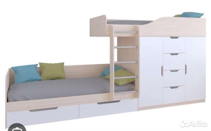 Кровать детская: чердак, двухъярусная, домик