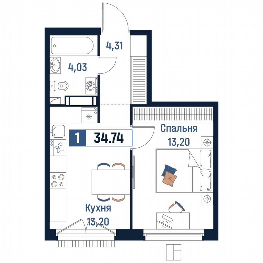 1-к. квартира, 34,7 м², 15/18 эт.