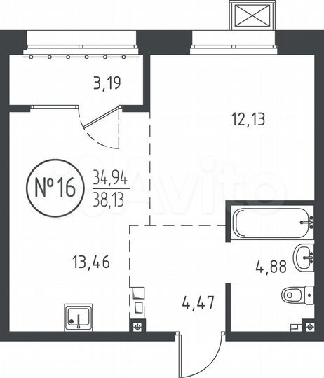 1-к. квартира, 38,1 м², 3/10 эт.