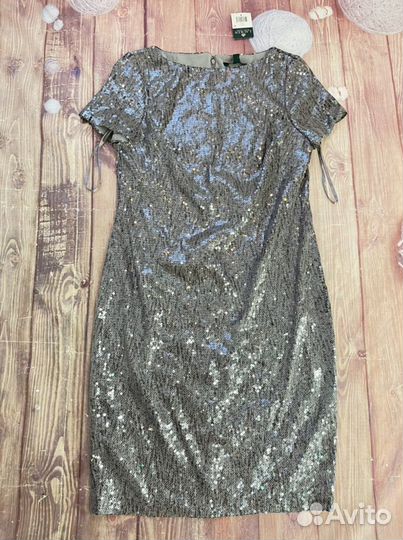 Крутое серебряное платье футляр Ralph Lauren M