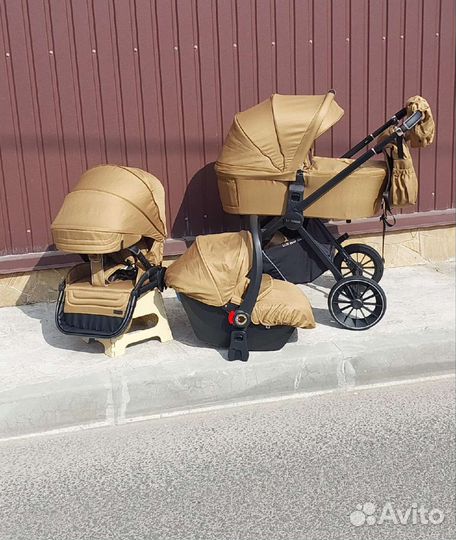 Коляска 3в1 Новая качество (Золотой Беж )