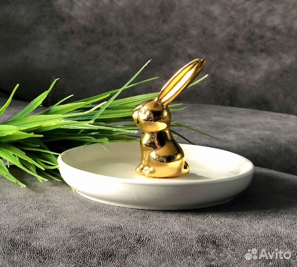 Подставка тарелка для украшений кролик керамика